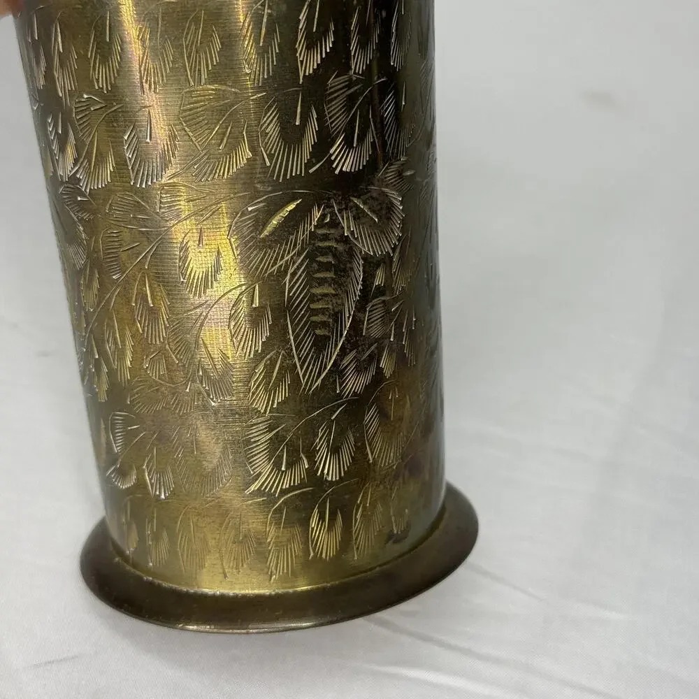 Vintage World Gift Brass Lidded Decorative Tin Canister Etched Floral India